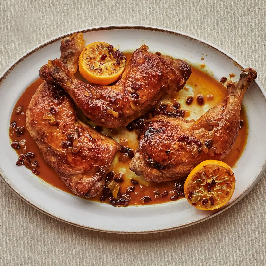 Frango de vinagre picante com barberries e laranja