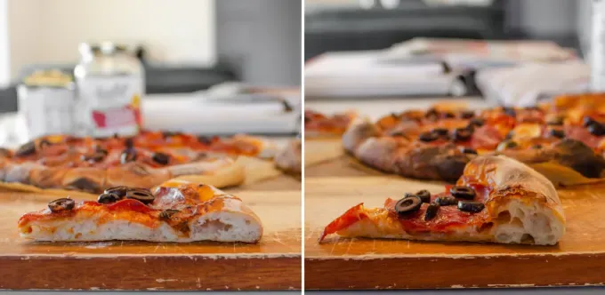 The simple method and stretch and fold method of mixing the sourdough pizza dough side by side for comparison.' title='Sourdough Pizza Crust Recipe