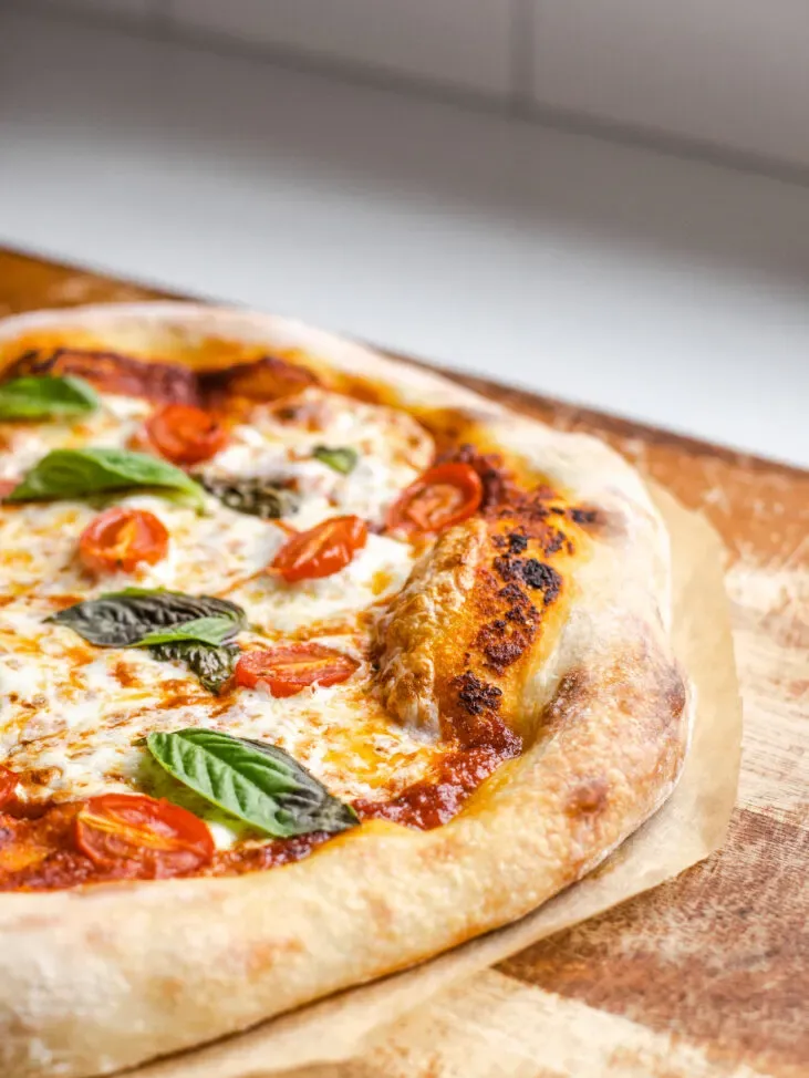 A sourdough pizza crust topped with fresh mozzarella fresh basil tomatoes and a red sauce. ' title='Sourdough Pizza Crust Recipe