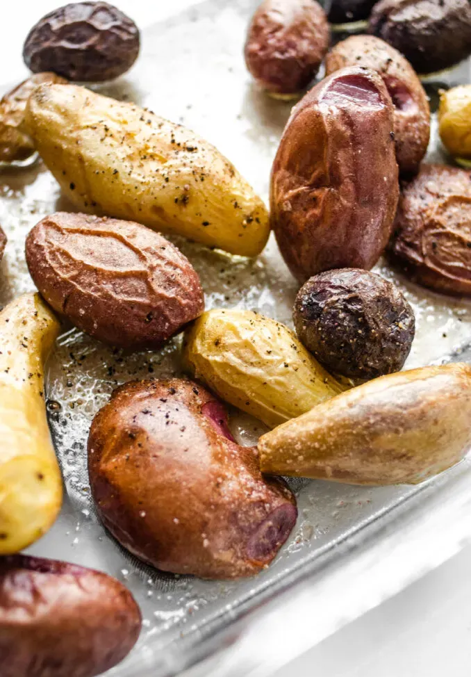 A pan of oven roasted baby potatoes.' title='Roasted Little Potato Recipe