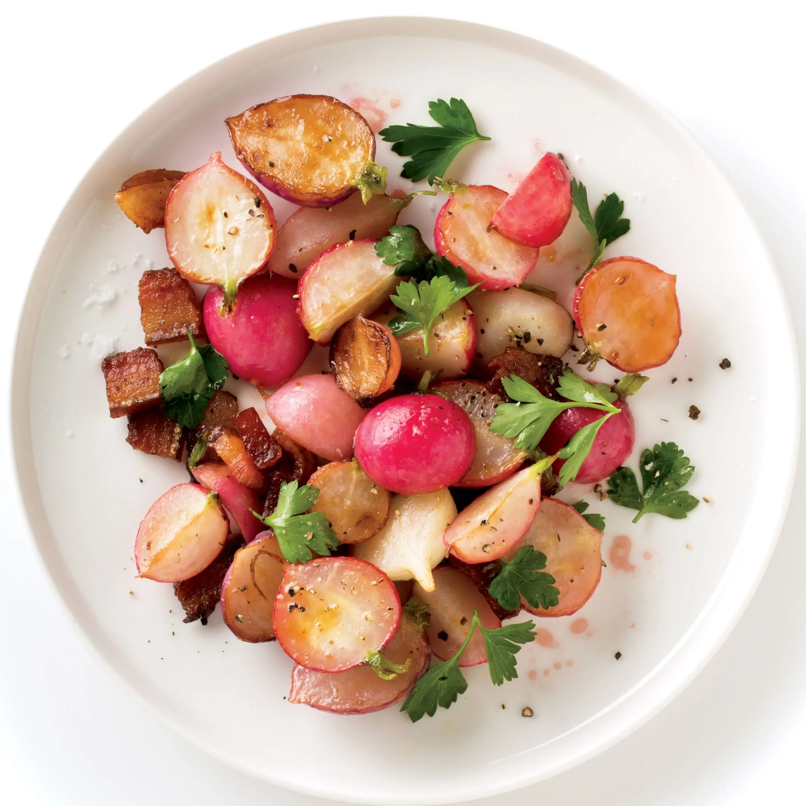 Rabos refoguados com bacon