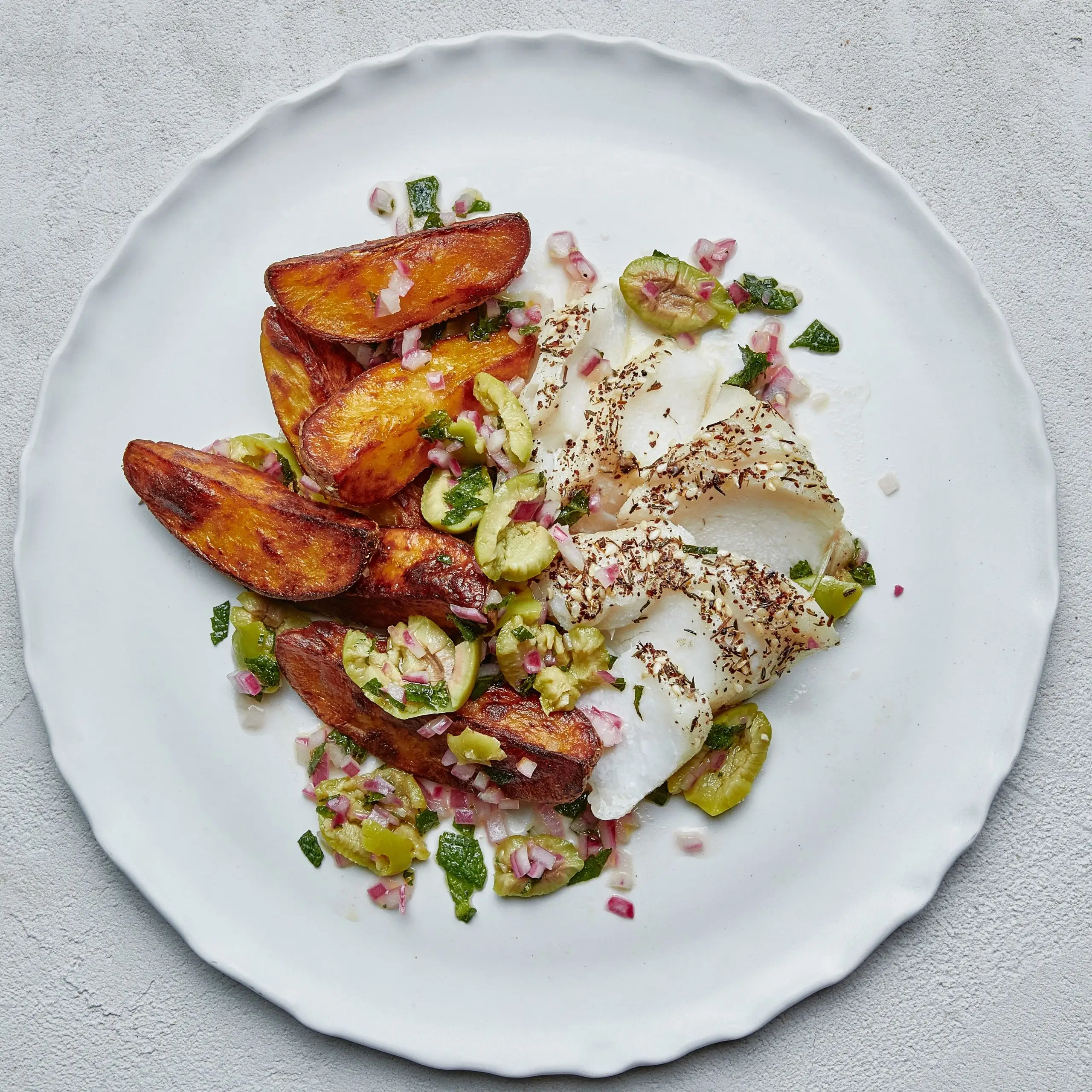 Za'atar peixe e batatas fritas