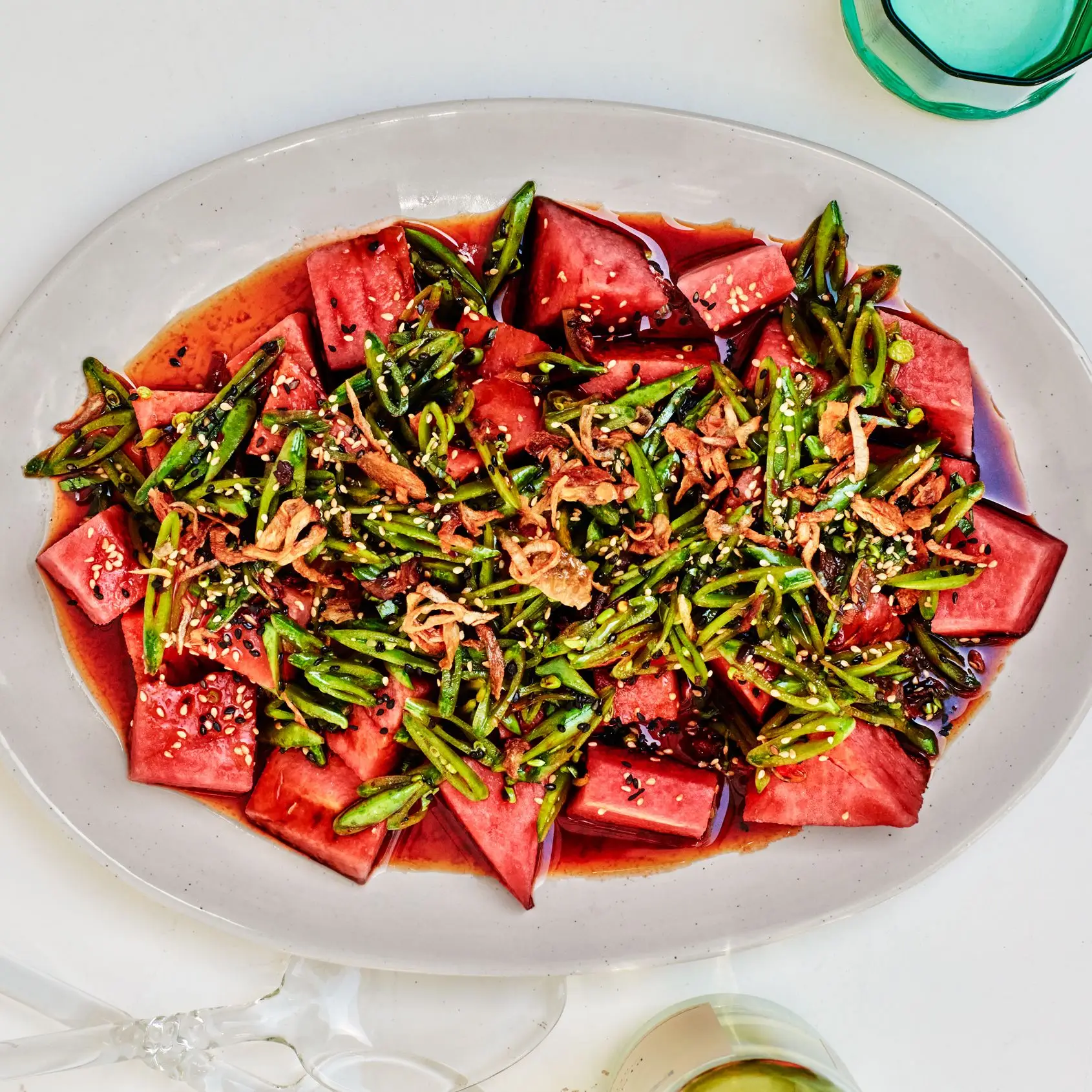 Salada de melancia e ervilha