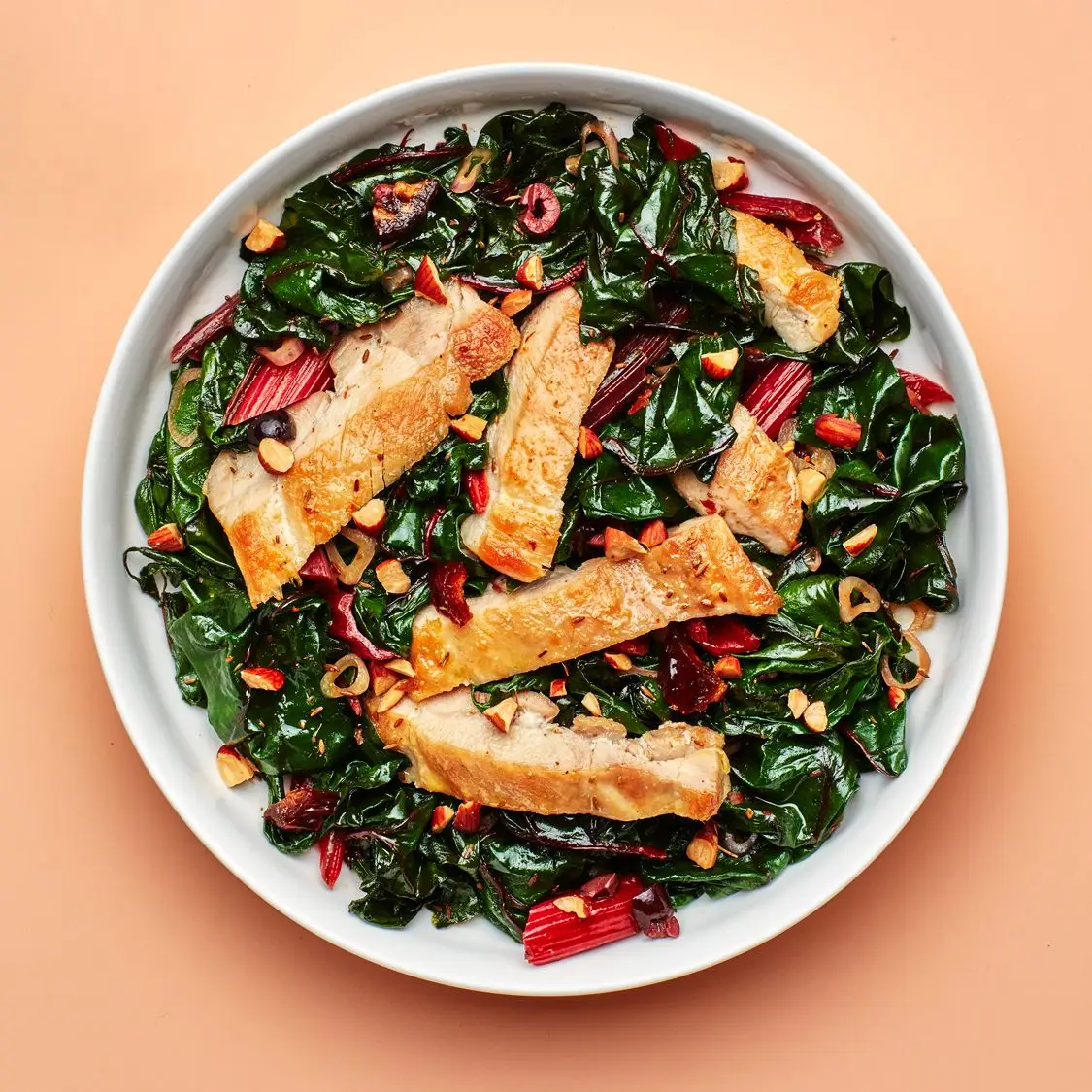 Salada quente de frango e acelga