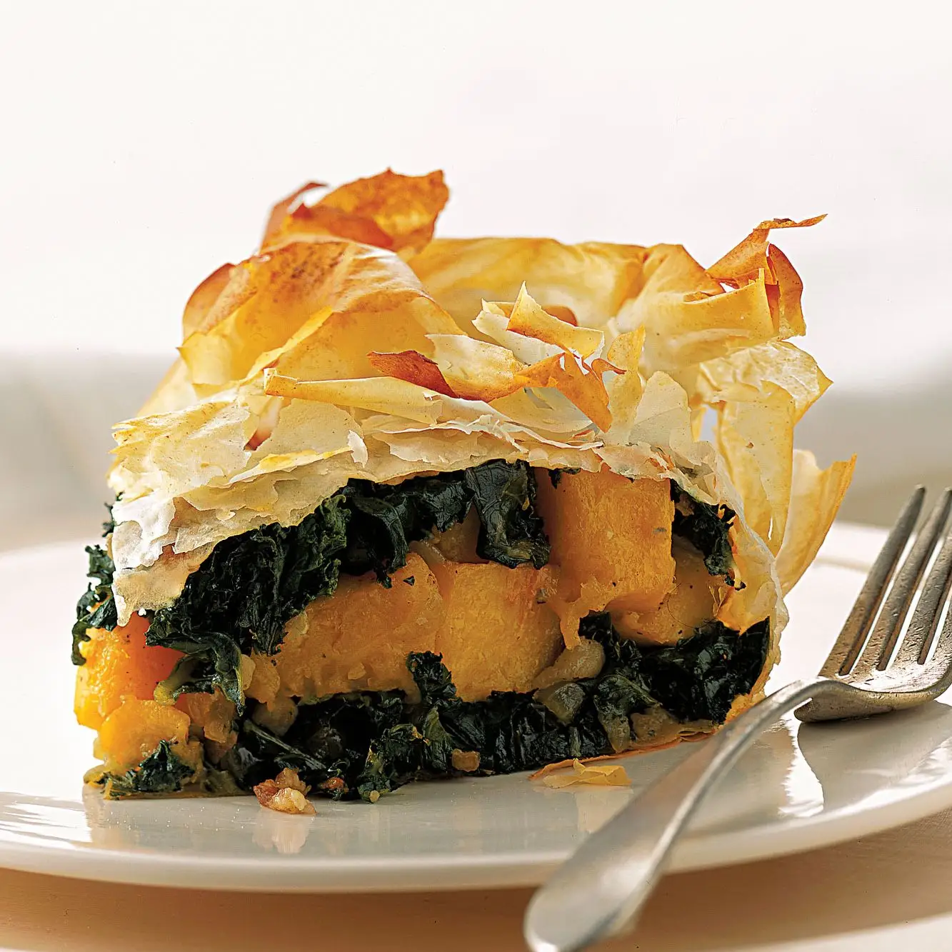 Couve, abóbora e torta de pancetta