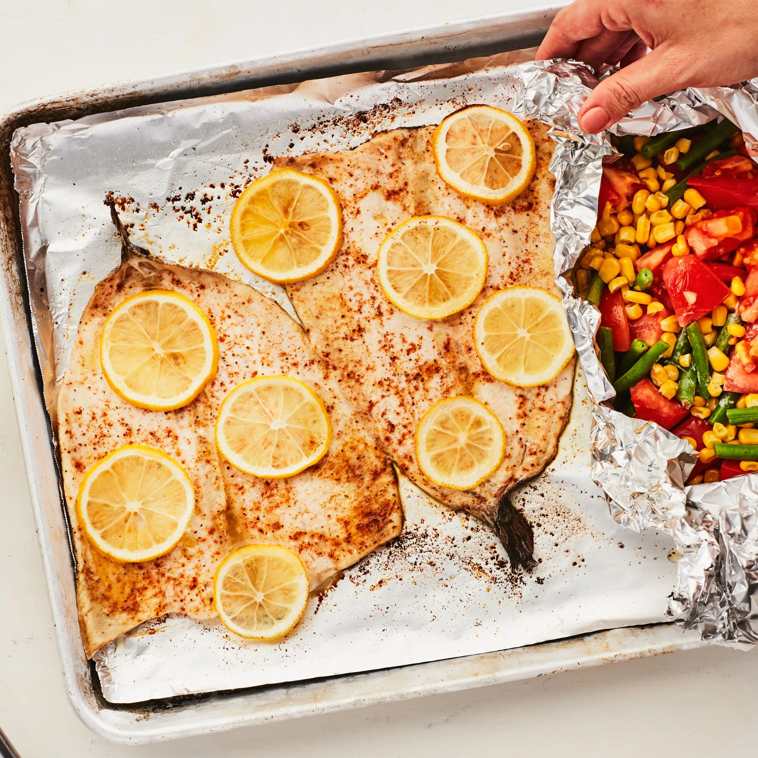 Truta e succotash da Bay-Pan Bay