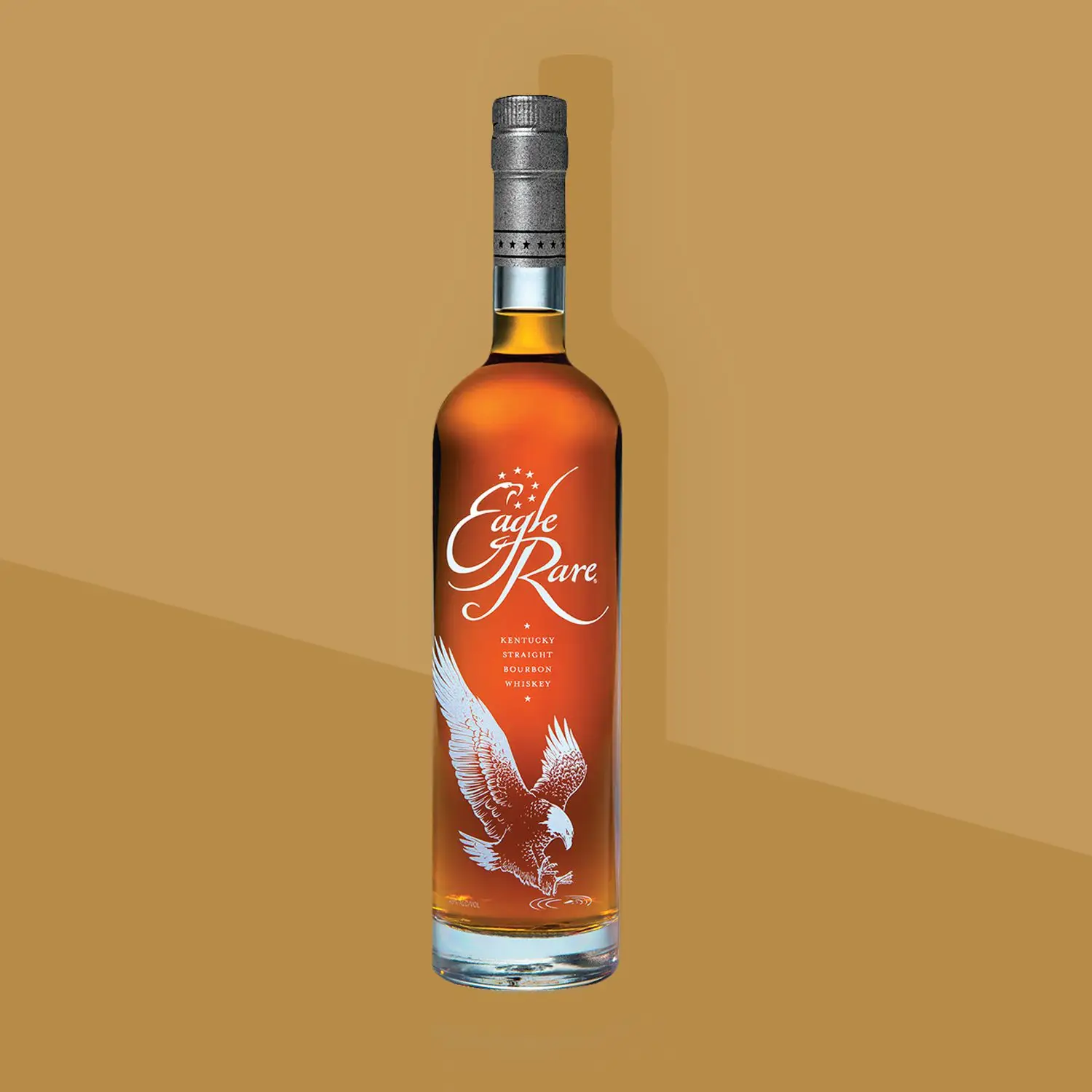 Eagle Rare 10 Year Bourbon bottle on two-tone brown background