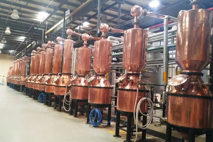 A lineup of copper stills at the Patrón distillery