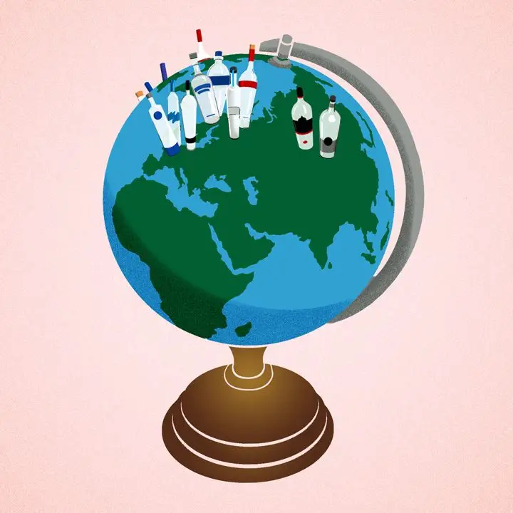 Globe with vodka bottles