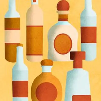 Illustrations of five tequila bottles, including blanco, joven, reposado, anejo, extra anejo, and cristalino