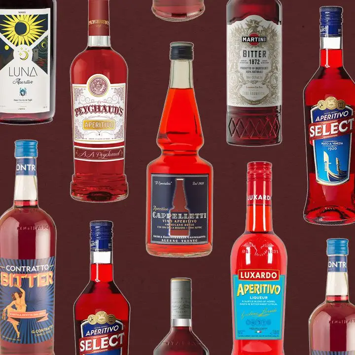 Bitter red liqueur bottles