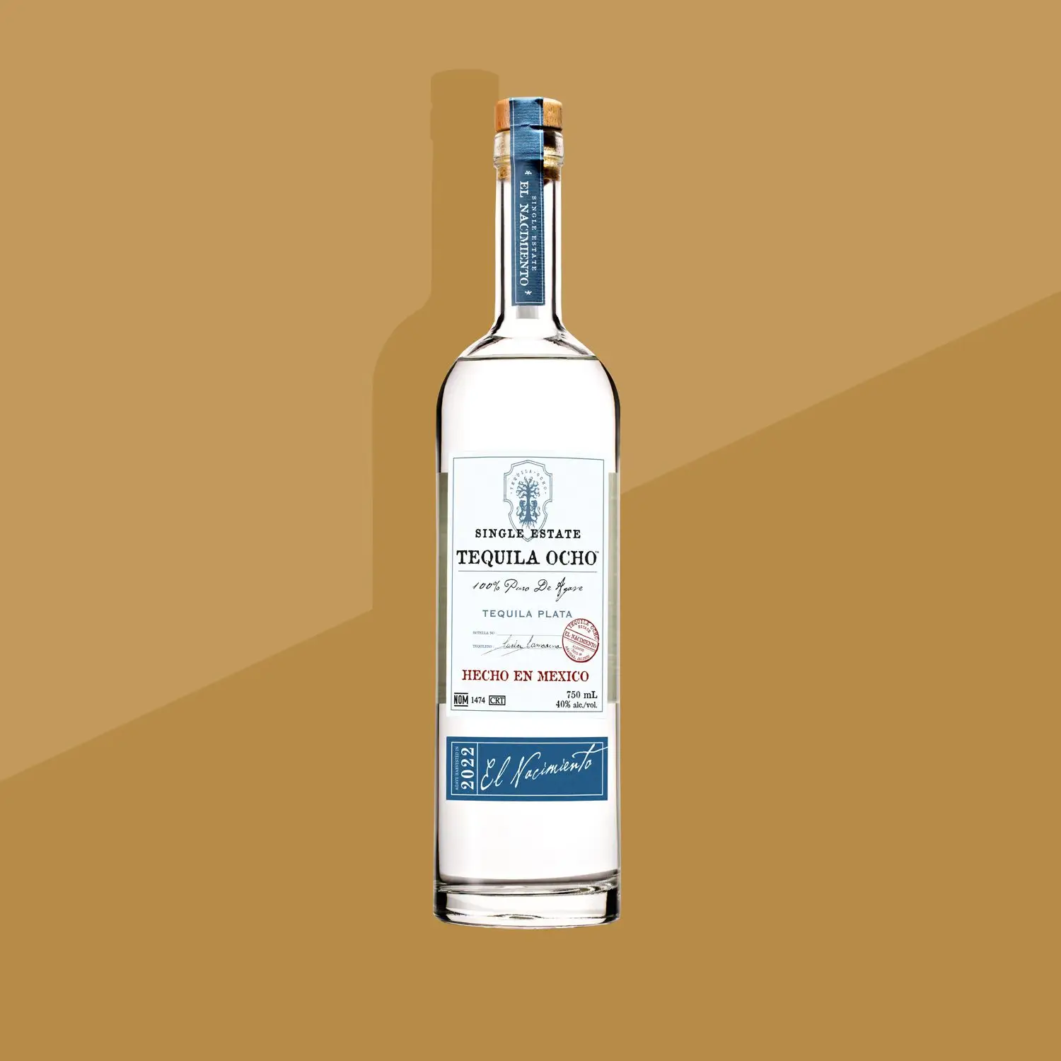 Bottle photo of Tequila Ocho Plata on solid background