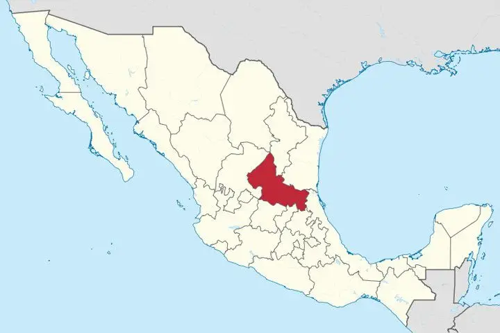 A regional map of Mexico with San Luis Potosí highlighted in red