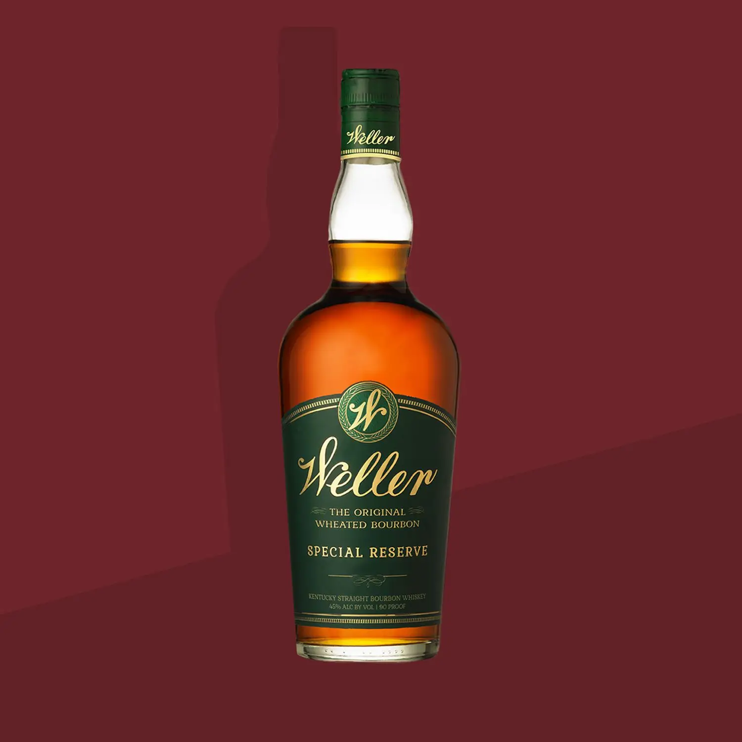 Weller Special Reserve bottle against maroon background