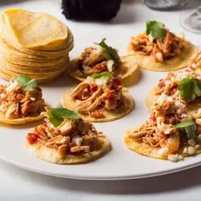 Tacos macios de frango Chipotle, tamanho de mordido (Tinga de Pollo)